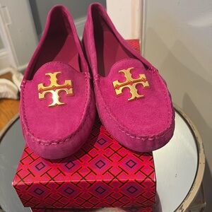 Tory Burch Pink Loafers with Gold Logo